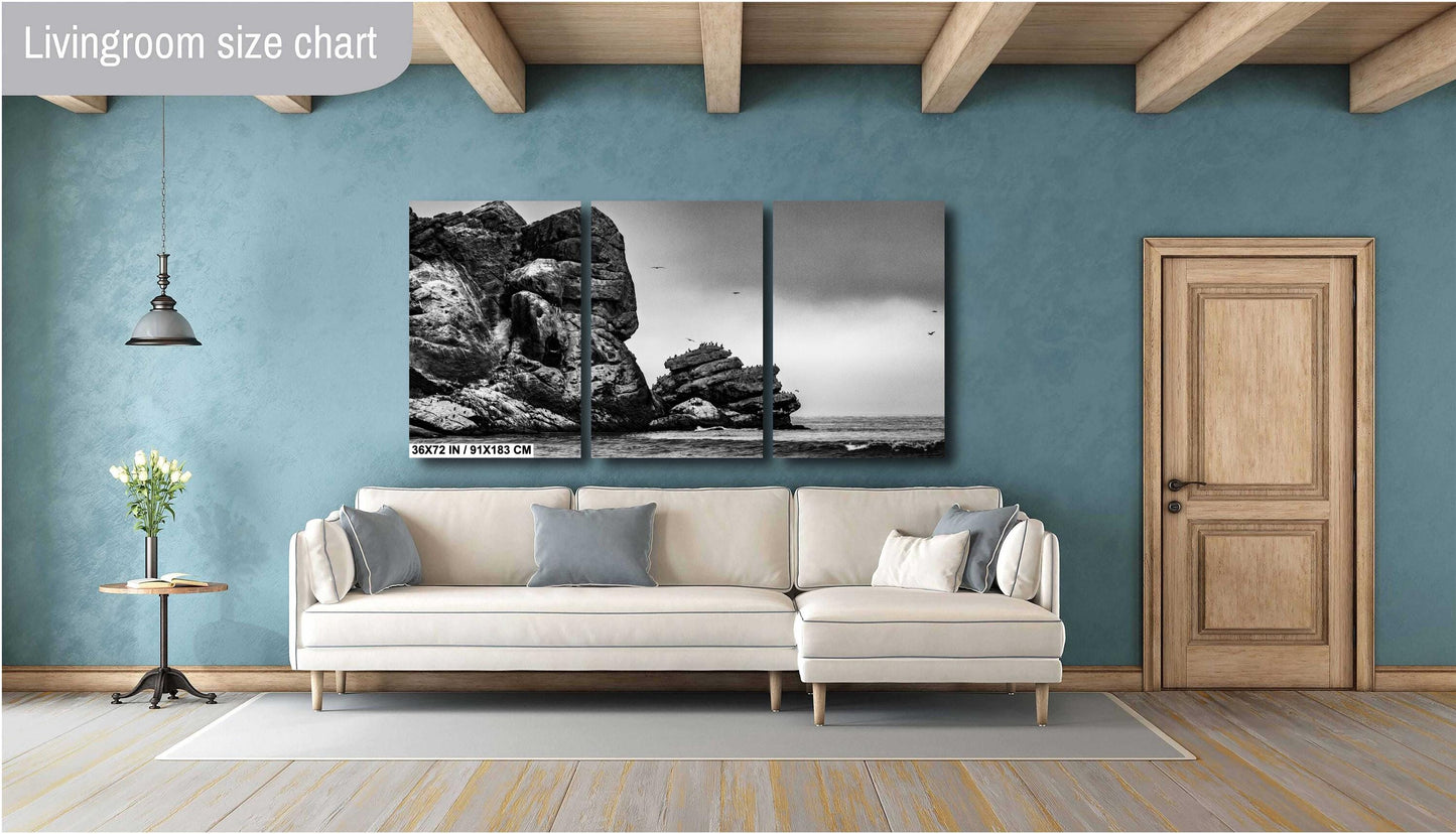 Morro Rock Photography Print: Black and White California Coast Wall Art