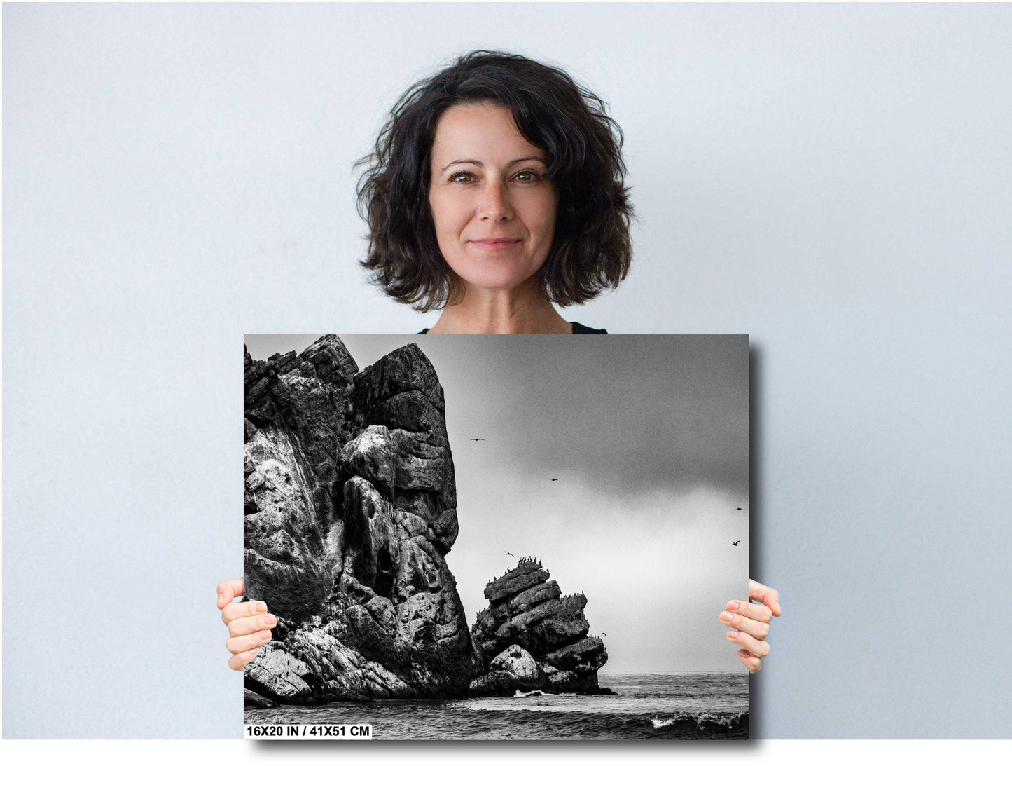 Morro Rock Photography Print: Black and White California Coast Wall Art