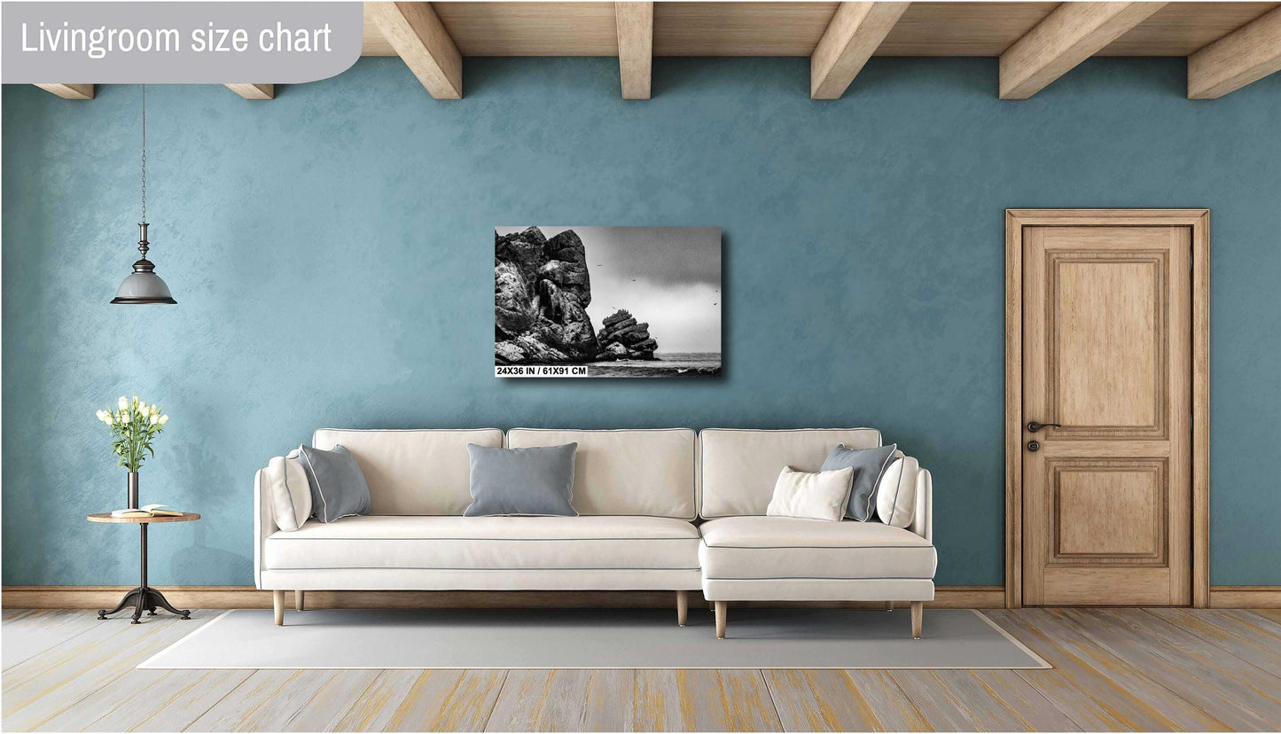 Morro Rock Photography Print: Black and White California Coast Wall Art
