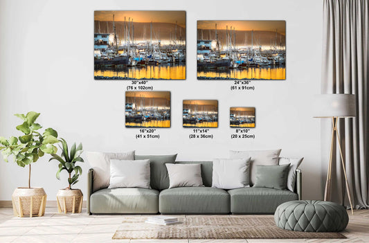 Half Moon Bay Sunset Photograph: Coastal Fishing Boats Art Print