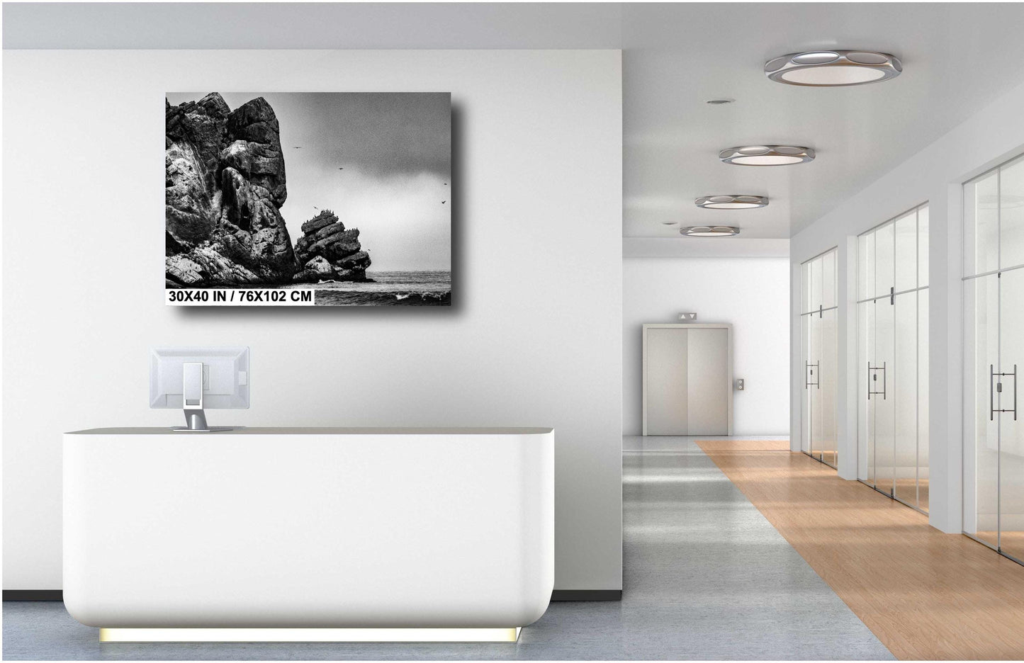 Morro Rock Photography Print: Black and White California Coast Wall Art