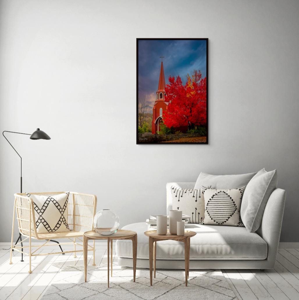 Red Church Fine Art Photo: California Gold Country Landmark, Fall Colors