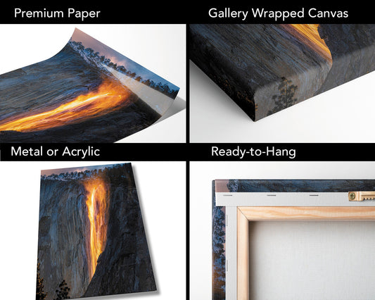 Yosemite Firefall Photo, Waterfall Fine Art Print Wall Art, Horsetail Falls El Capitan Glowing California Sunset Print, National Park Poster