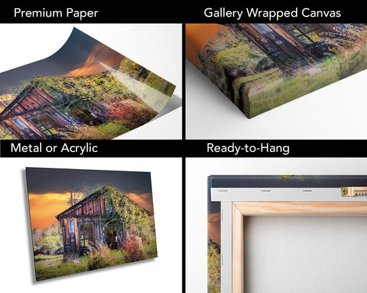 California Sunrise Shack, Canvas Wall Art, Gold Country Motherlode, Sutter Creek Scenic Landscape, Fine Art Photography, Canvas, Acrylic