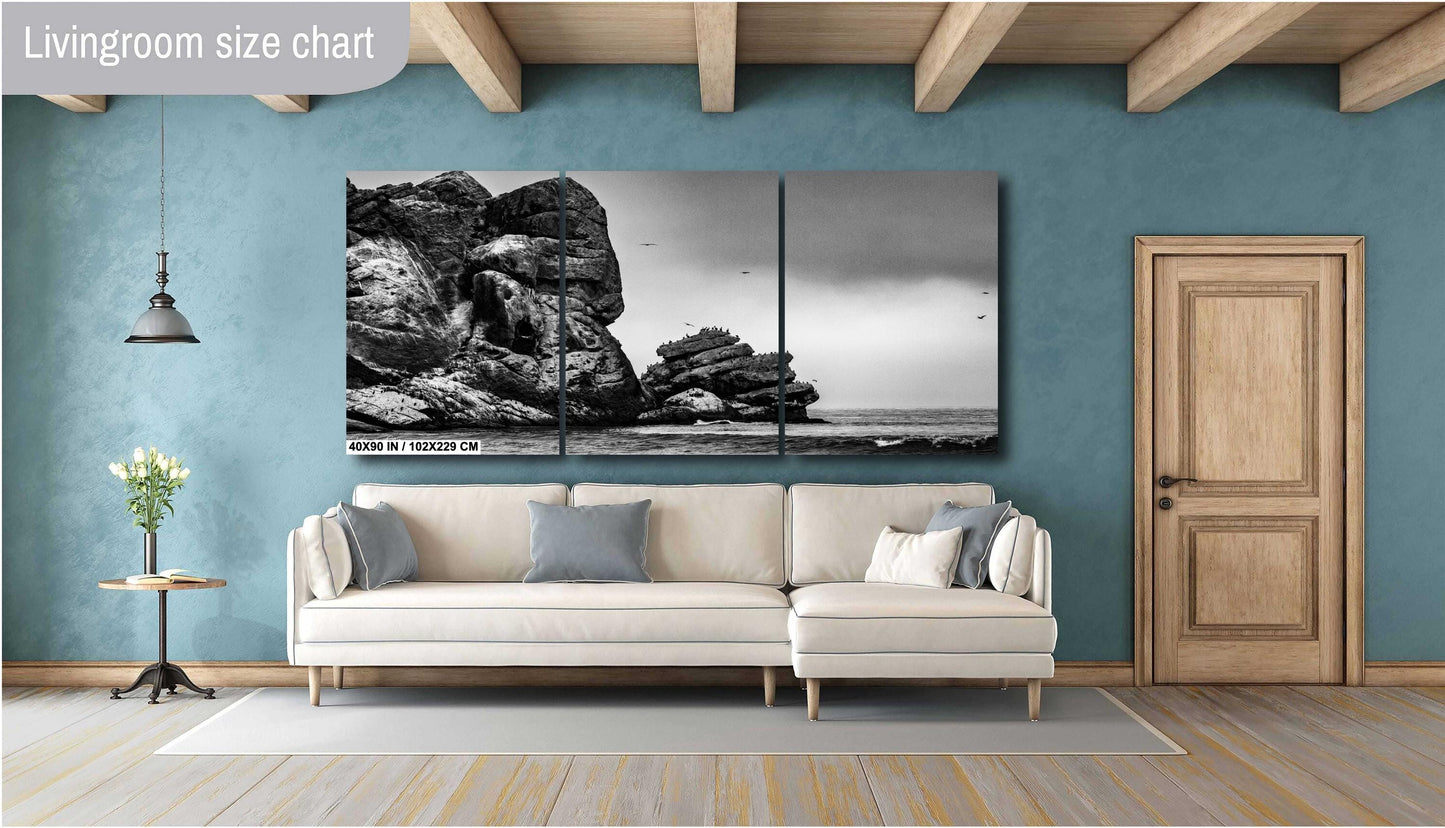 Morro Rock Photography Print: Black and White California Coast Wall Art