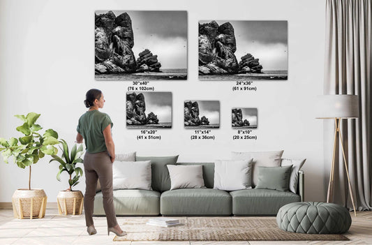 Morro Rock Photography Print: Black and White California Coast Wall Art