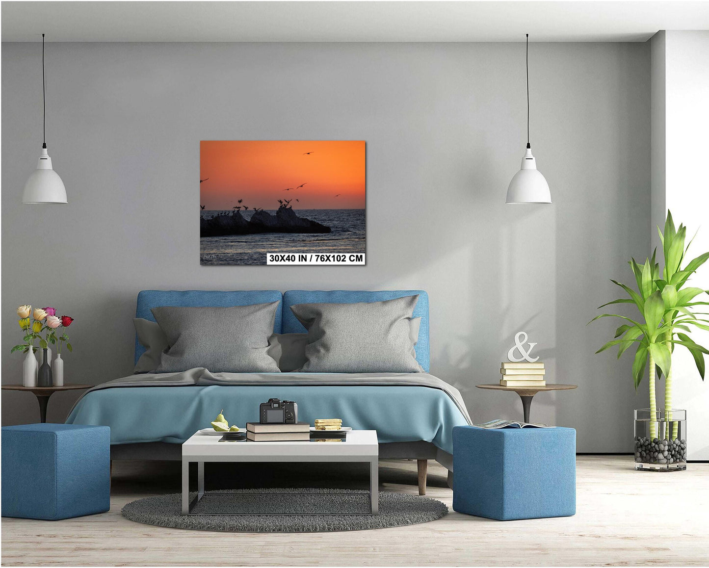 Half Moon Bay Sunset Print: Pelican Silhouettes, Pacific Ocean Art