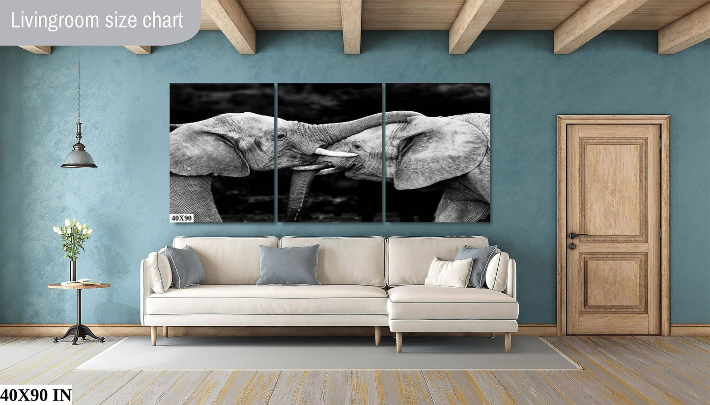 African Elephant Pair Greeting, Wildlife Photography, black & white, Nature Wall Art, Canvas Print, Fine Art Photography, Travel Poster