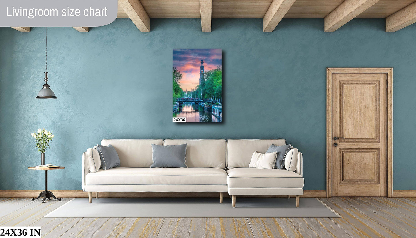 Amsterdam Landscape Fine Art Photography | Iconic Westerkerk Clock Tower Picture | Holland Poster | Canvas Wall Art | Amsterdam Canal Photo