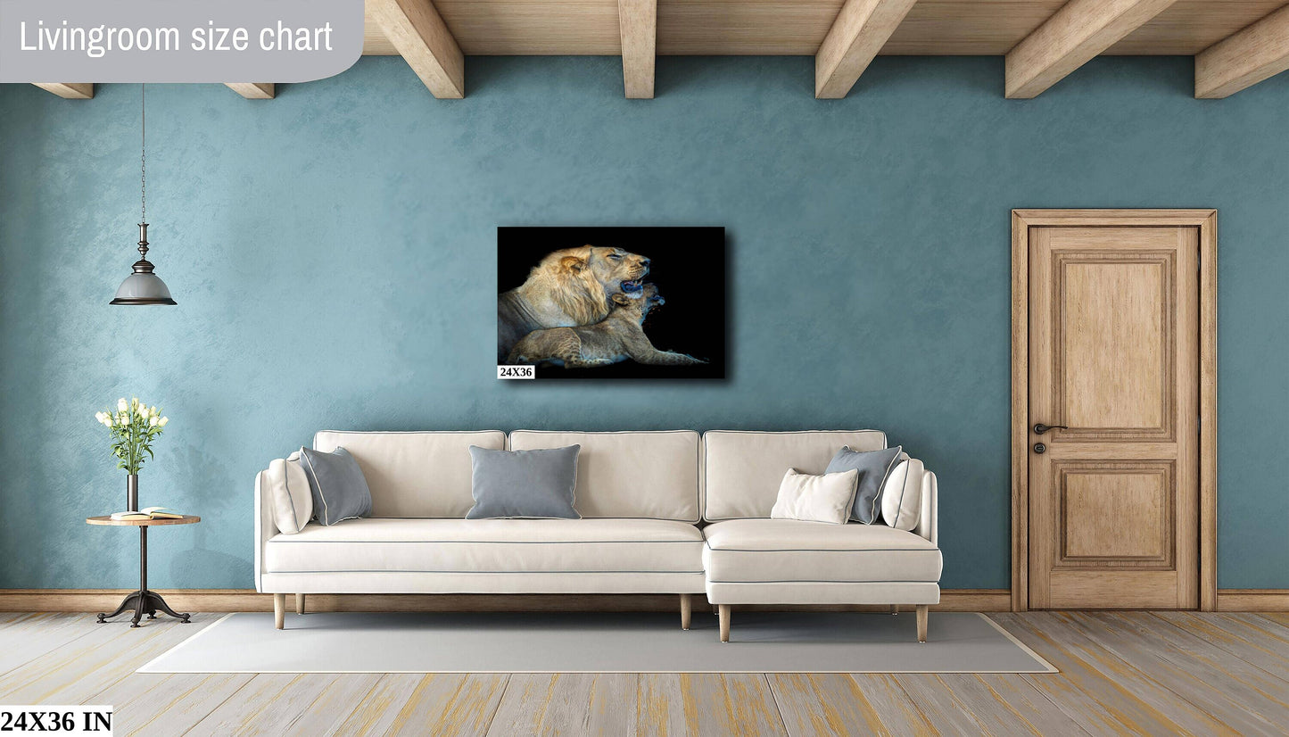 African Lion Wildlife Photography, Nature Canvas Wall Art, Grandfather and grandson lion pair, Fine Art photography, Botswana Travel Poster