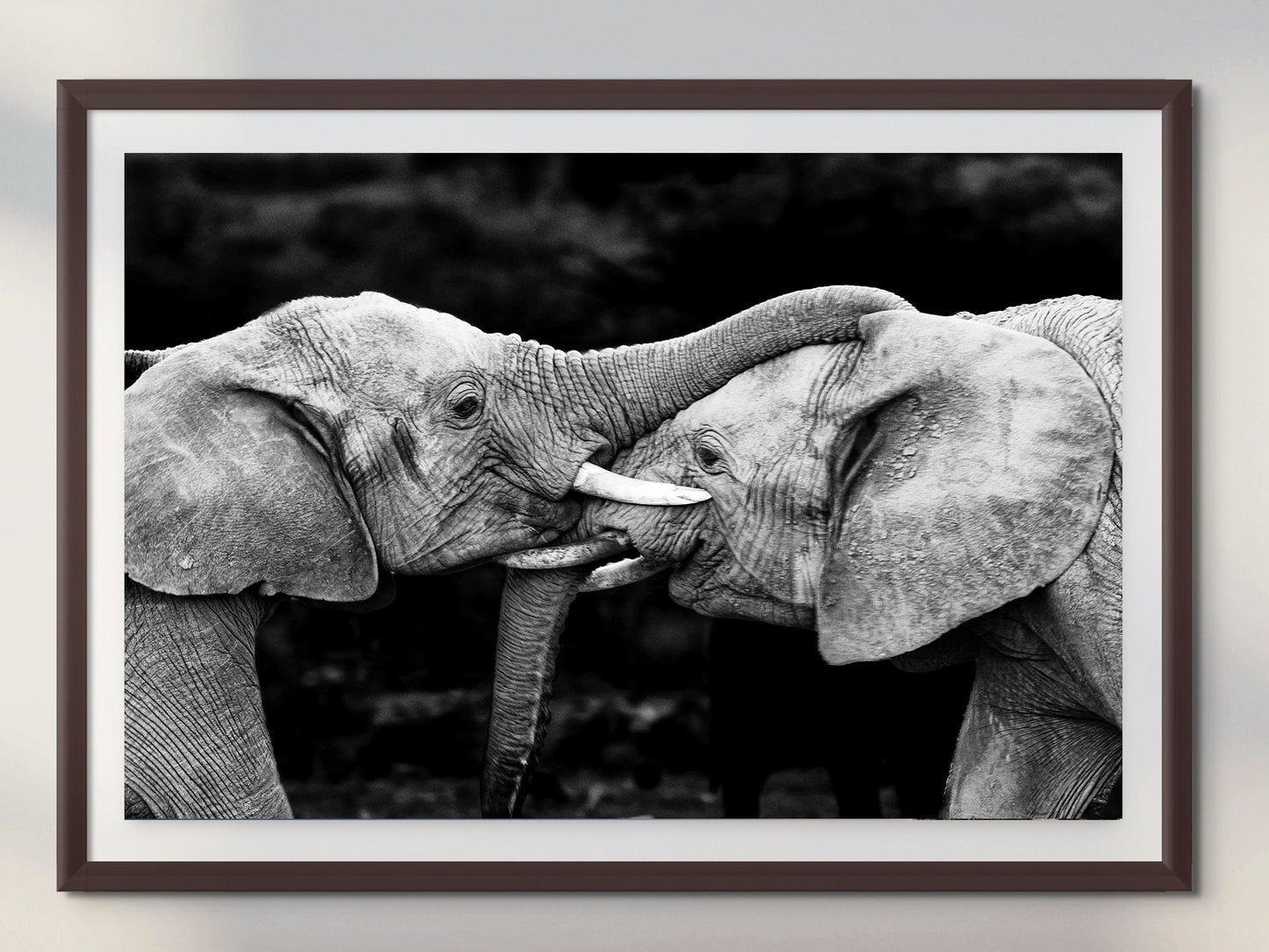 African Elephant Pair Greeting, Wildlife Photography, black & white, Nature Wall Art, Canvas Print, Fine Art Photography, Travel Poster