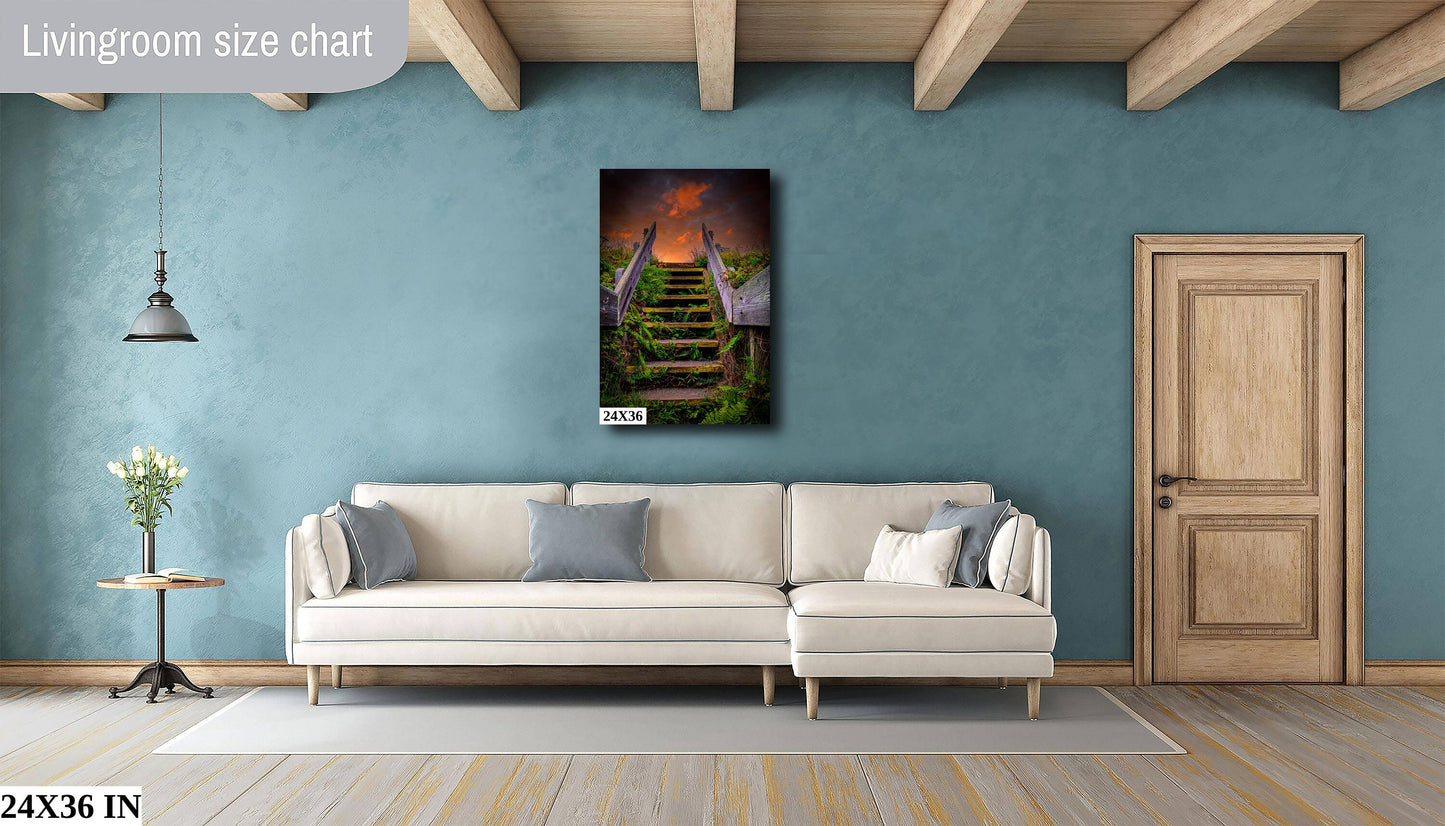 Sonoma Coast Sunrise Stairs | Canvas Wall Art | California Scenic Landscape | home, wall decor | paper, canvas, acrylic