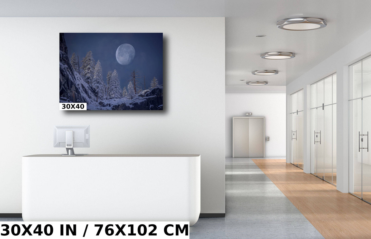 Yosemite Snowy Moon Fine Art Photography, Mountain Print Wall Art, California Moonrise, National Park Poster, Travel Photo, Nature Photo