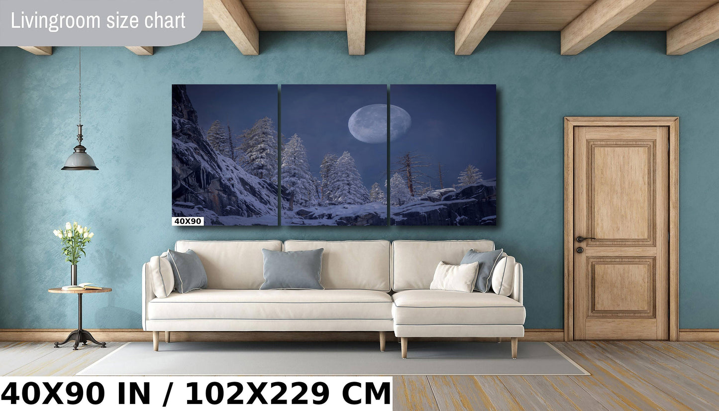 Yosemite Snowy Moon Fine Art Photography, Mountain Print Wall Art, California Moonrise, National Park Poster, Travel Photo, Nature Photo