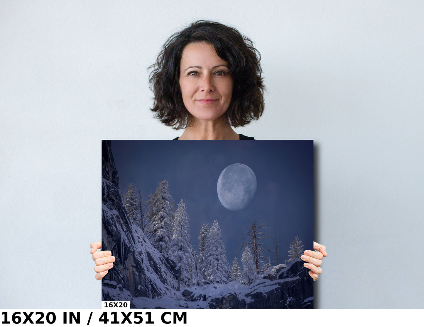 Yosemite Snowy Moon Fine Art Photography, Mountain Print Wall Art, California Moonrise, National Park Poster, Travel Photo, Nature Photo