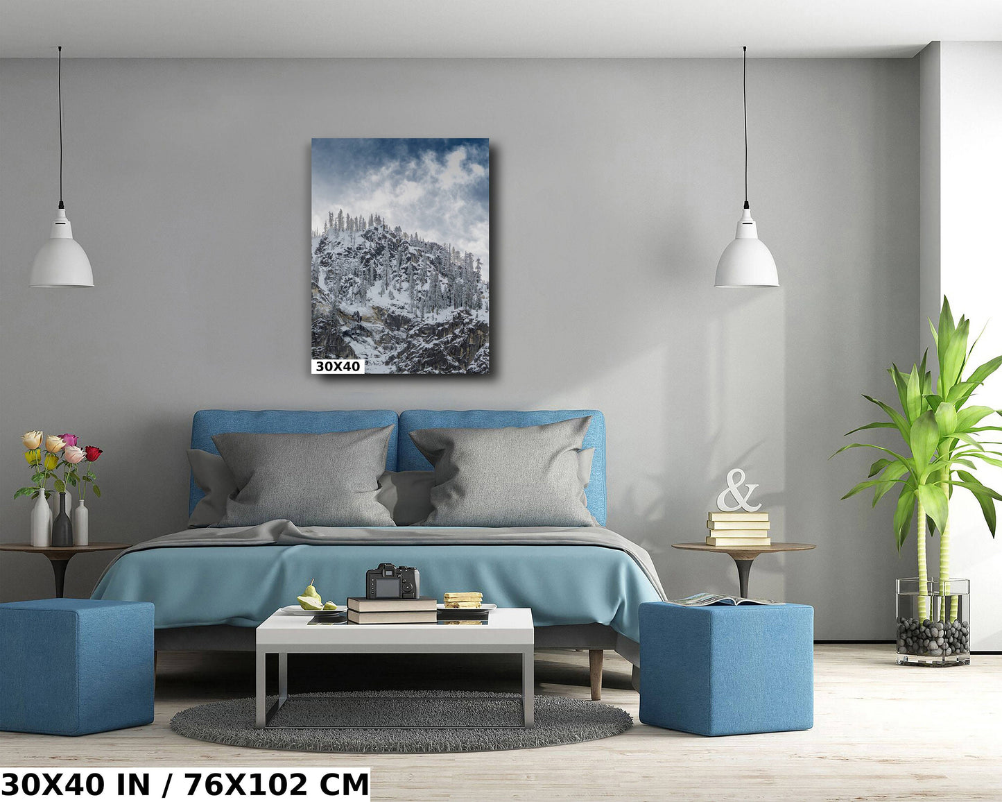 Yosemite Snowy Mountaintop Photo, Mountain Trees & Sky Canvas Wall Art, California Photo Print, National Park Poster | Home, Office Decor