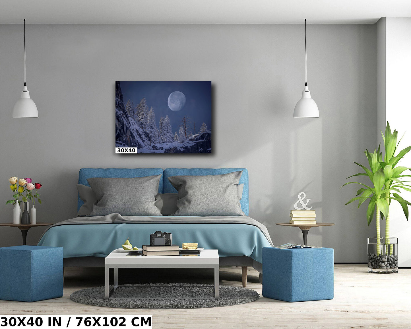 Yosemite Snowy Moon Fine Art Photography, Mountain Print Wall Art, California Moonrise, National Park Poster, Travel Photo, Nature Photo
