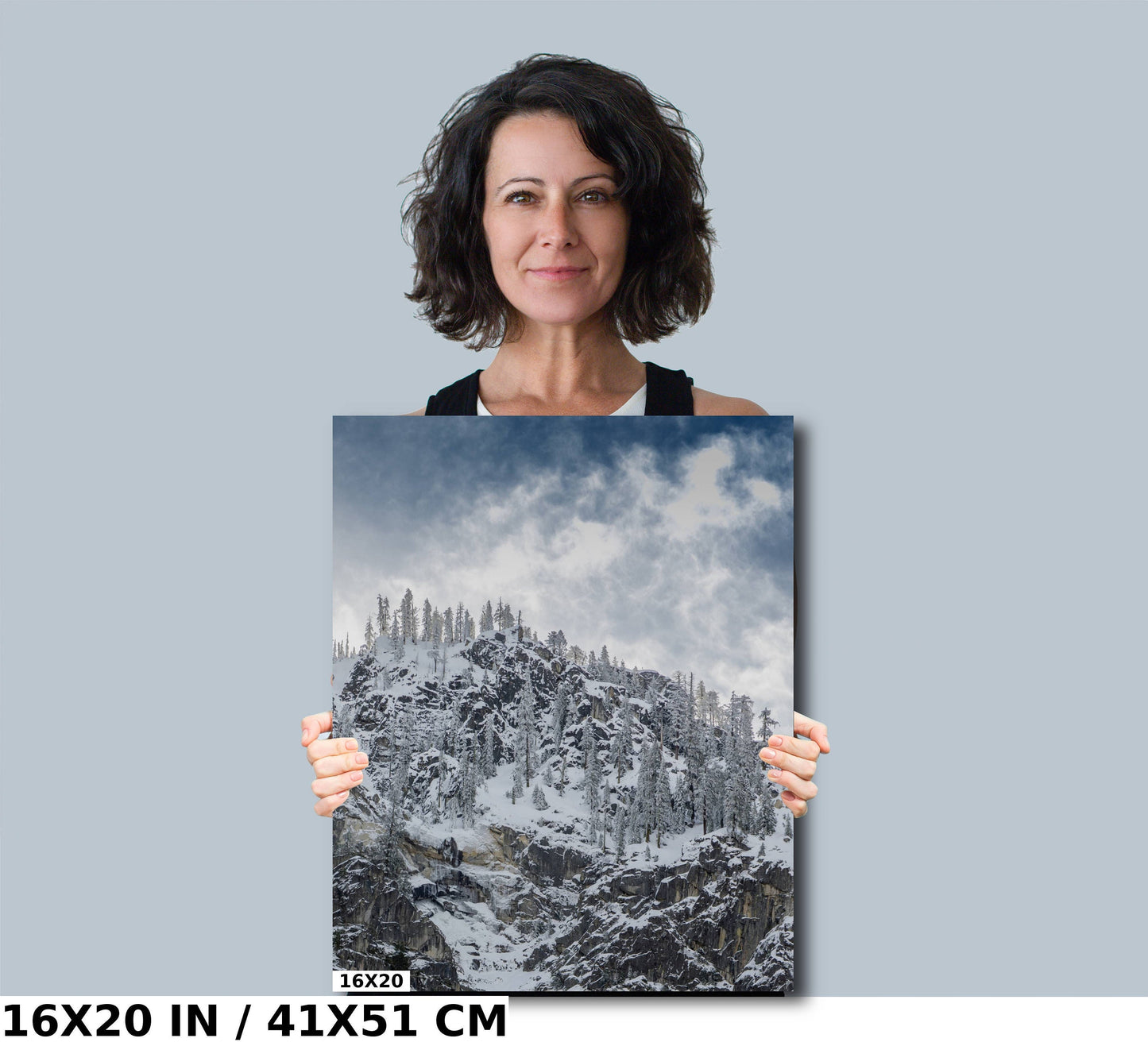 Yosemite Snowy Mountaintop Photo, Mountain Trees & Sky Canvas Wall Art, California Photo Print, National Park Poster | Home, Office Decor