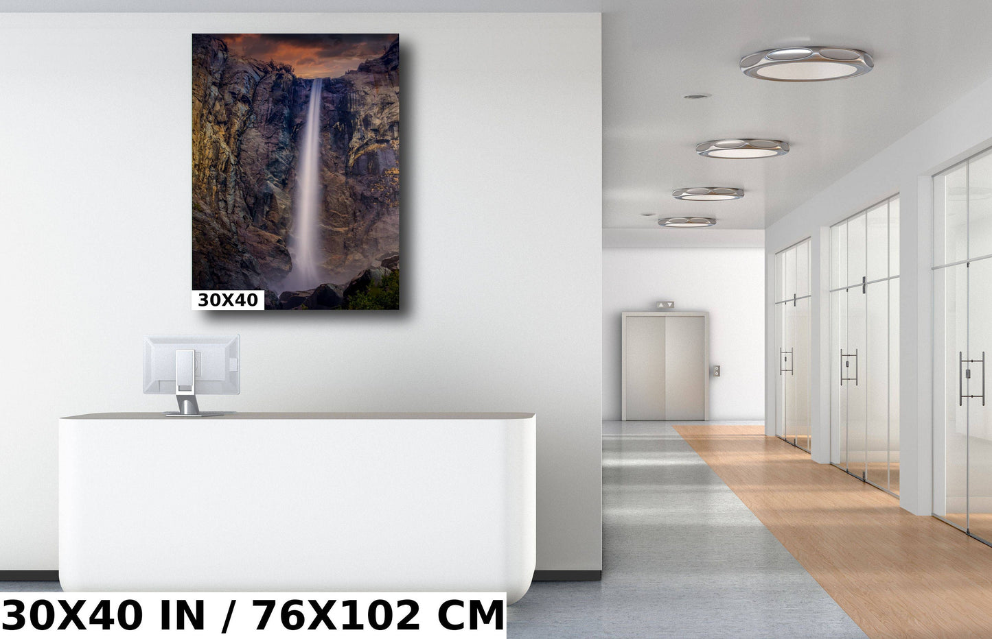 Yosemite Bridalveil Falls Winter, Waterfall Print Wall Art, Glowing California Sunset Photo Print, National Park Print | Home, Office Decor