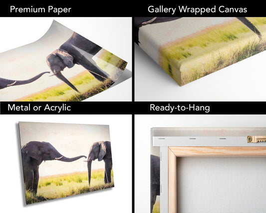 African Elephant pair greeting, Wildlife Photography, Animal Photo Print, Nature Wall Art, Canvas Print, Acrylic print