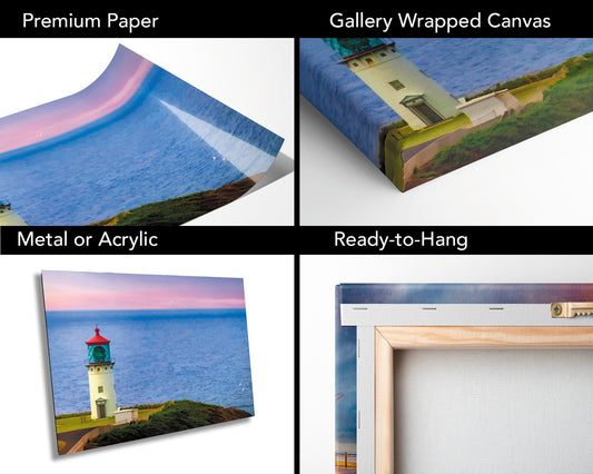 Hawaii Artwork, Kilauea Lighthouse, Kauai Sunset Fine Art Photography, Landscape Poster, Seascape, Beach, Canvas, Acrylic Print, Wall Decor