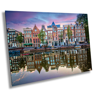 compare product Amsterdam's Iconic Herengracht Canal: Sunrise Landscape Print/Canvas/Acrylic/Metal | Home Office Wall decor