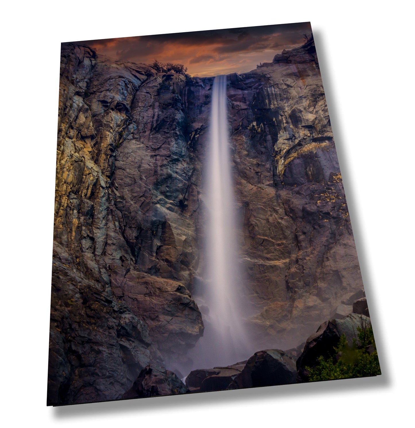 Yosemite Bridalveil Falls Winter, Waterfall Print Wall Art, Glowing California Sunset Photo Print, National Park Print | Home, Office Decor