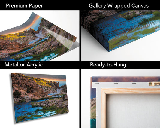 California Sierra Hot Creek Sunrise Scenic Landscape Fine Art Photography | Canvas Wall Art | Eastern SIerra Hot Springs Poster decor