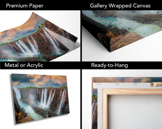 Victoria Falls Fine Art Photograph | Raging Waterfall Canvas Wall Art | Scenic African Landscape Poster | home, office, interior design