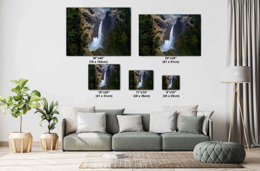Yosemite Rushing Waterfall Fine Art Photo | California Waterfall Print | Canvas Wall art | Travel Poster | paper, metal, acrylic decor