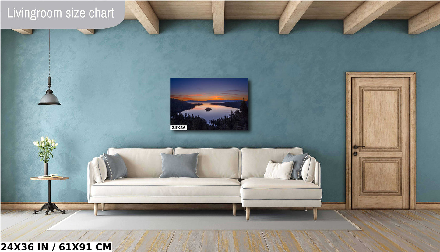 Emerald Bay Lake Tahoe California Glassy Sunrise Fine Art Photography | Canvas Wall Art | Scenic Landscape Poster | home, office wall decor