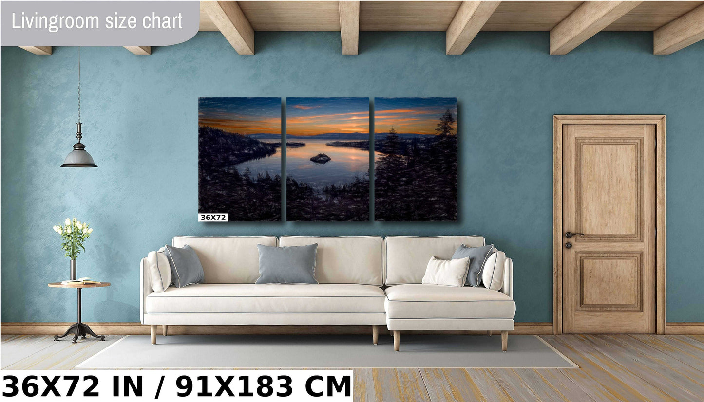 Emerald Bay Lake Tahoe Snowy Trees Sunrise California Fine Art Photography | Canvas Wall Art | Scenic Landscape Poster | home, office decor