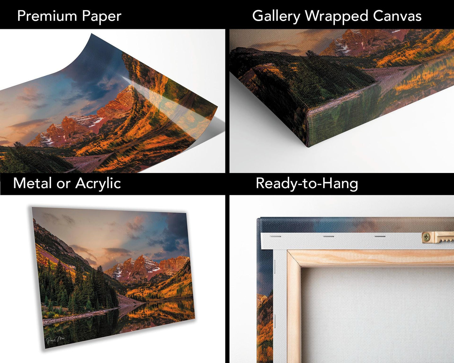 Colorado's Iconic Maroon Bells Fine Art Photo | Rocky Mountain Sunrise Fall Colors | Canvas Wall Art | Travel Picture paper, acrylic, metal