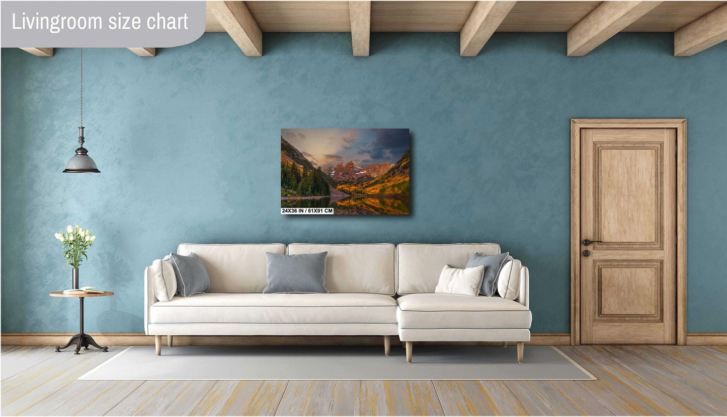 Colorado's Iconic Maroon Bells Fine Art Photo | Rocky Mountain Sunrise Fall Colors | Canvas Wall Art | Travel Picture paper, acrylic, metal