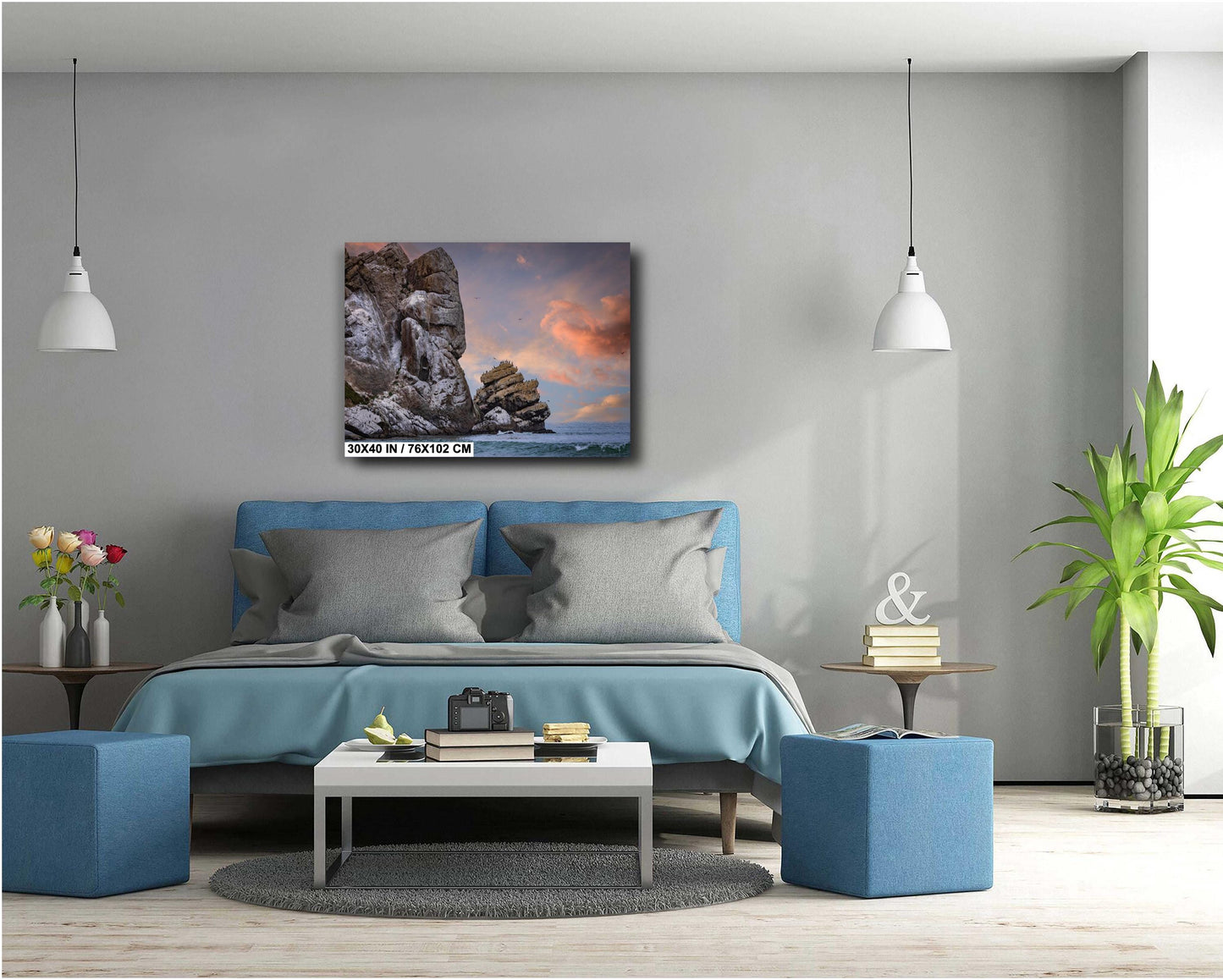 Morro Rock Wall Art | California Coastal Canvas Wall Art | Pacific Ocean Scenic Landscape | home art, wall decor | paper, acrylic, metal