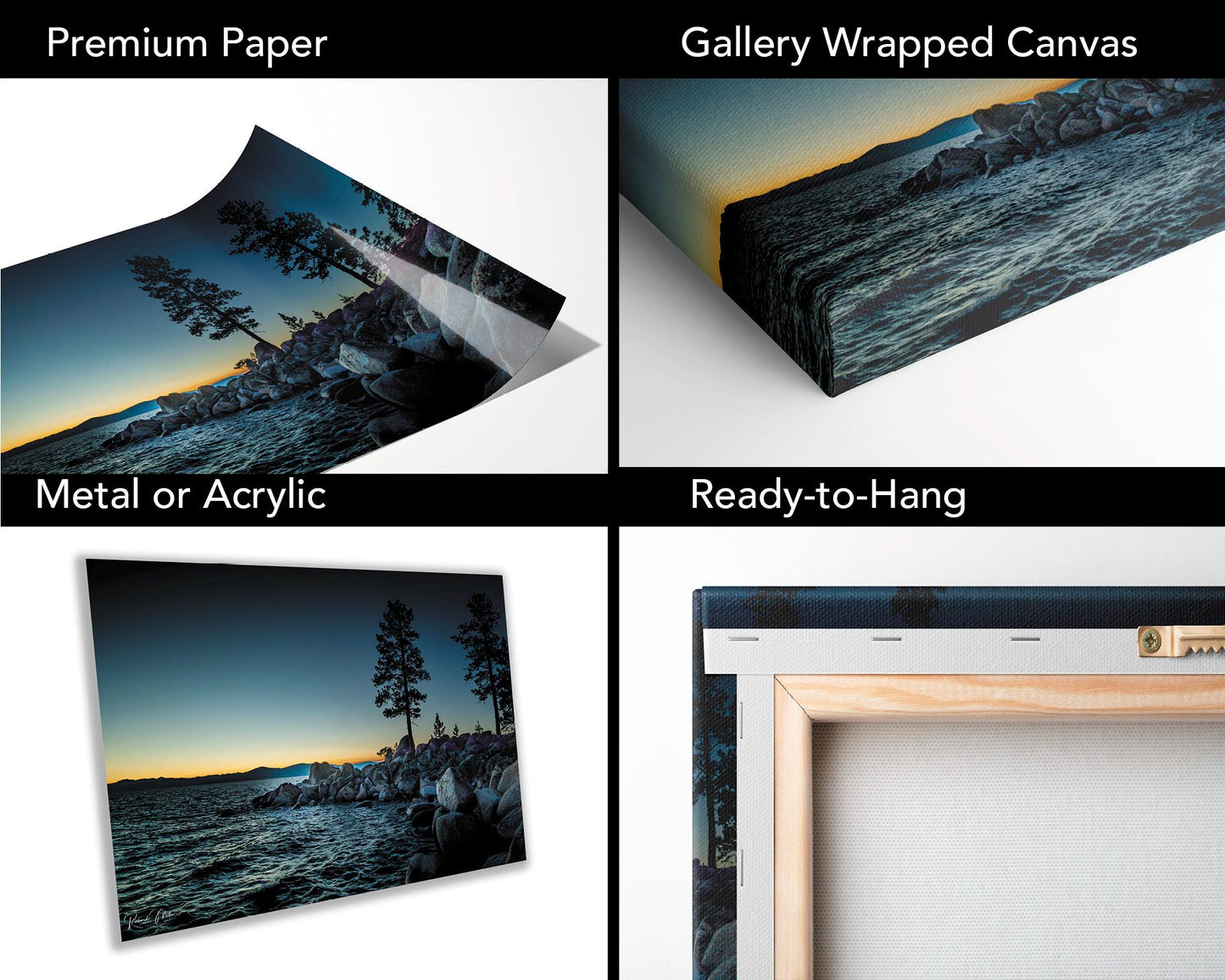 Lake Tahoe Secret Cove Blue Sunset View | California Fine Art Photography | Canvas Wall Art | Scenic Landscape Poster | home, office decor