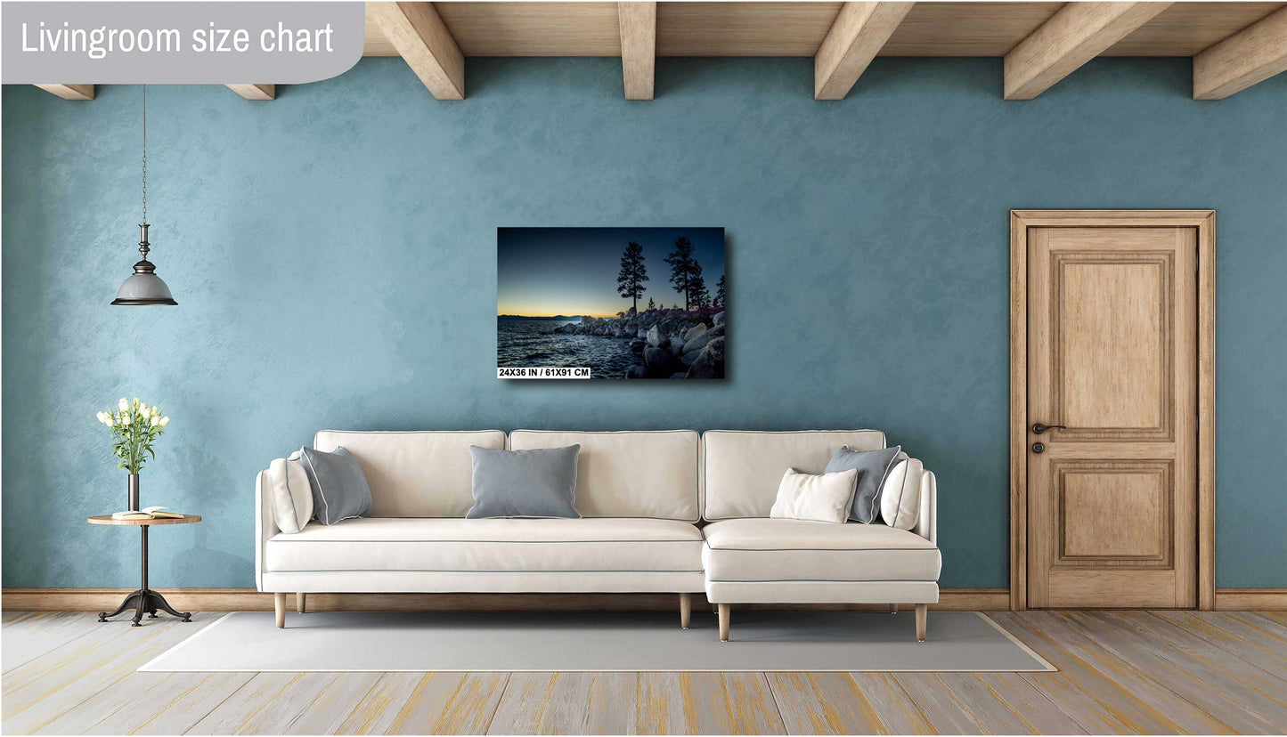 Lake Tahoe Secret Cove Blue Sunset View | California Fine Art Photography | Canvas Wall Art | Scenic Landscape Poster | home, office decor