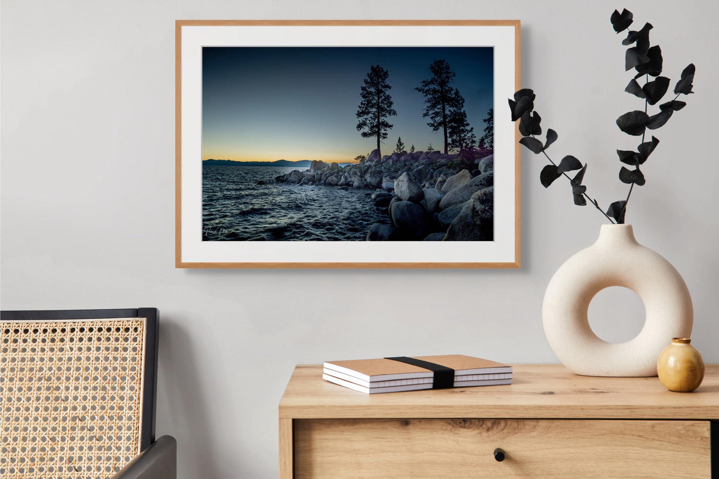 Lake Tahoe Secret Cove Blue Sunset View | California Fine Art Photography | Canvas Wall Art | Scenic Landscape Poster | home, office decor
