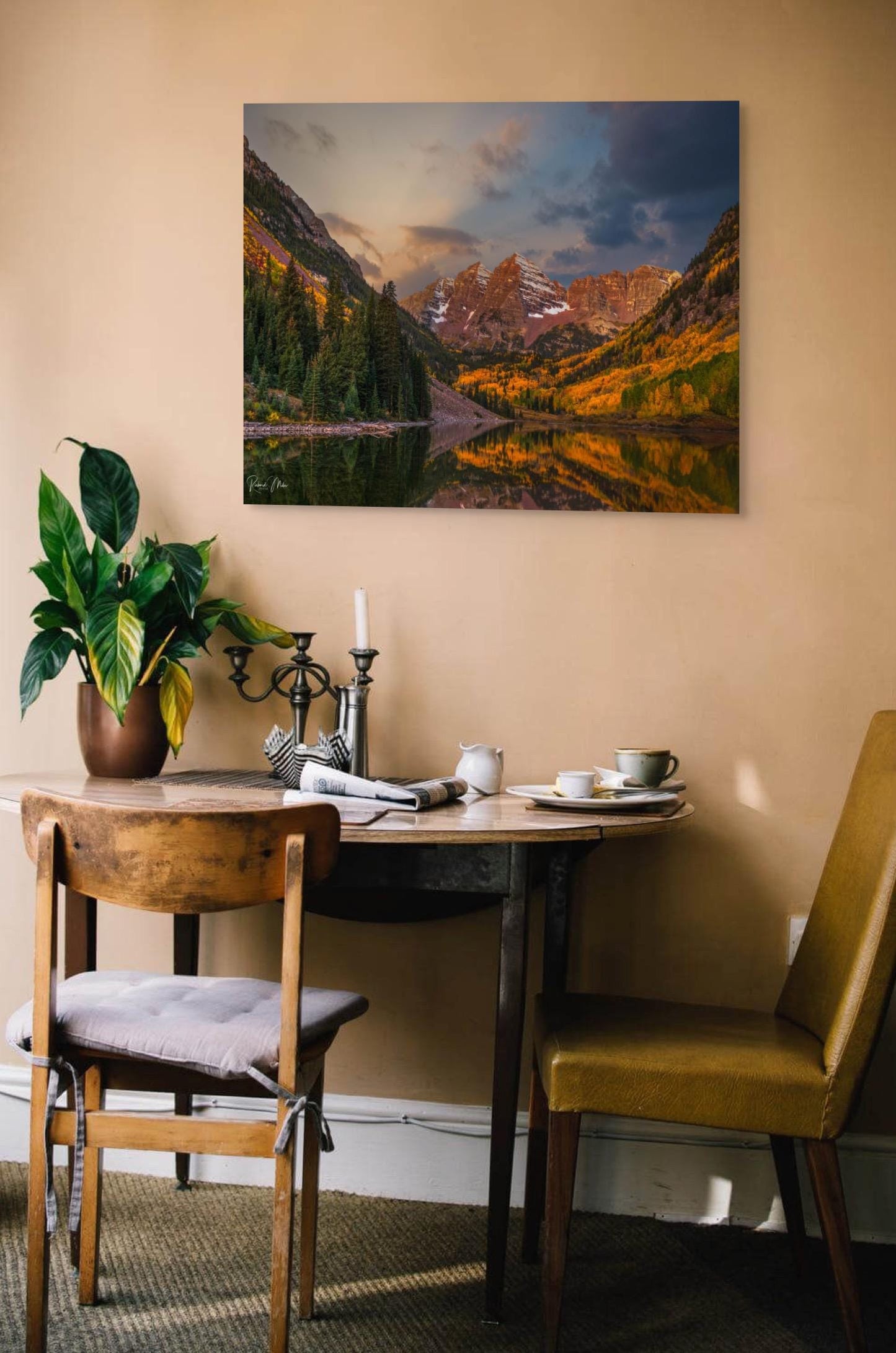 Colorado's Iconic Maroon Bells Fine Art Photo | Rocky Mountain Sunrise Fall Colors | Canvas Wall Art | Travel Picture paper, acrylic, metal