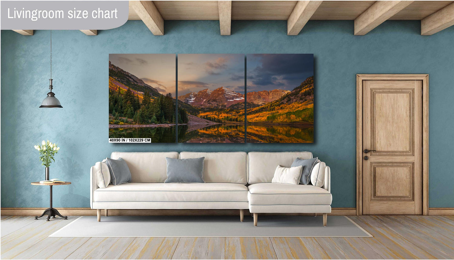 Colorado's Iconic Maroon Bells Fine Art Photo | Rocky Mountain Sunrise Fall Colors | Canvas Wall Art | Travel Picture paper, acrylic, metal