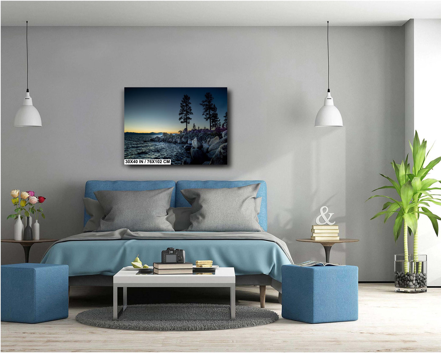 Lake Tahoe Secret Cove Blue Sunset View | California Fine Art Photography | Canvas Wall Art | Scenic Landscape Poster | home, office decor