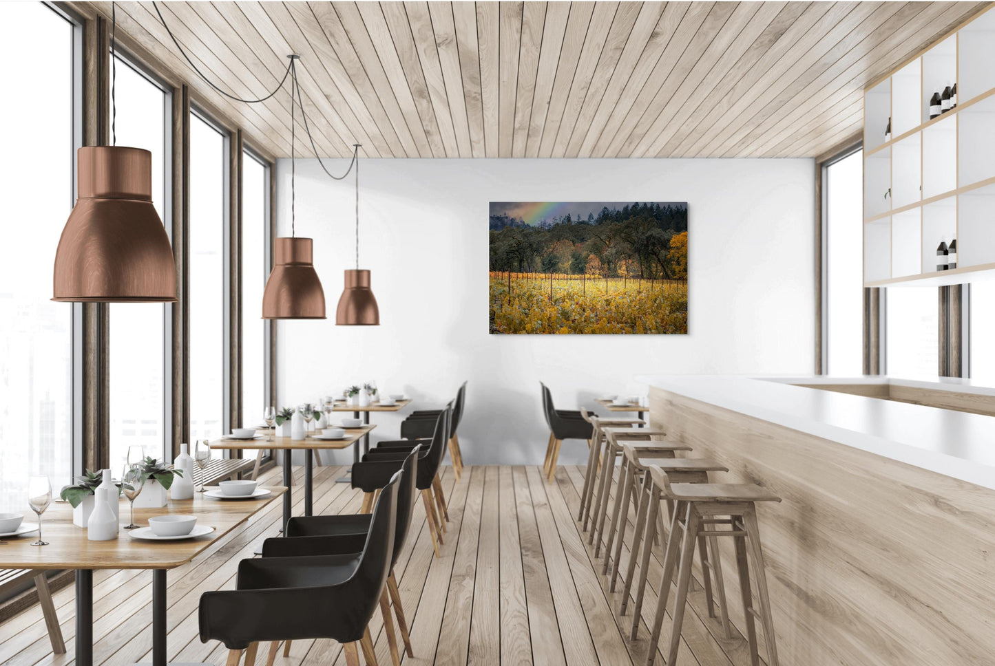 Winery Print, California Napa Valley Vineyard with Rainbow| Canvas Wall Art, Fine Art Photography | home office bar restaurant