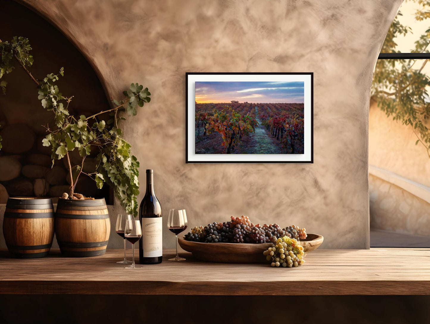Winery Print, California Shenandoah Valley Vineyard with Sunset's Glow | Canvas Wall Art, Fine Art Photography | home office bar restaurant