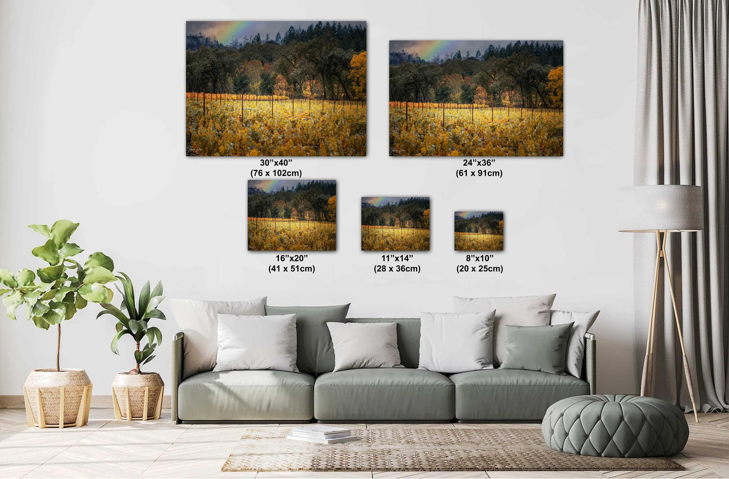 Winery Print, California Napa Valley Vineyard with Rainbow| Canvas Wall Art, Fine Art Photography | home office bar restaurant