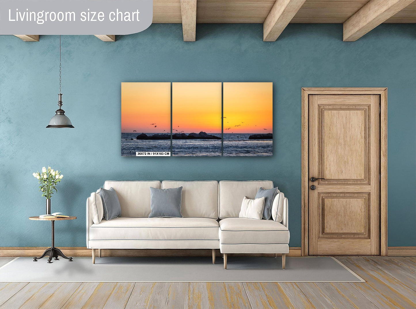 Half Moon Bay Sunset Print: Pelicans Over 3 Rocks Beach - Coastal Art