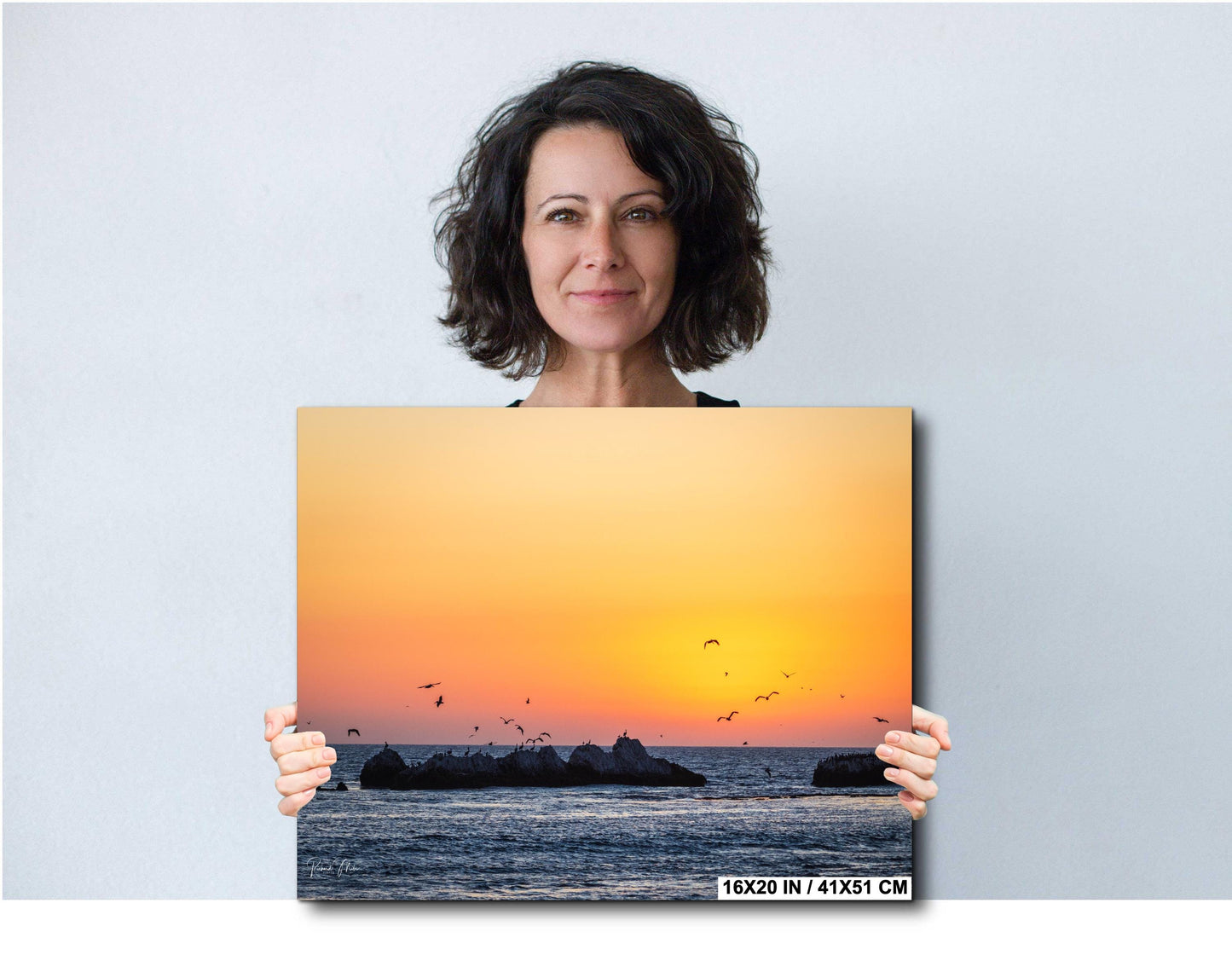 Half Moon Bay Sunset Print: Pelicans Over 3 Rocks Beach - Coastal Art
