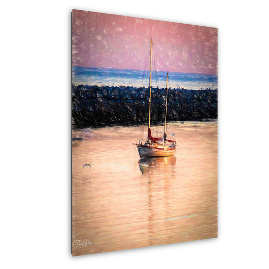 Half Moon Bay Sunset Sailboat Photograph: Coastal Fine Art Print