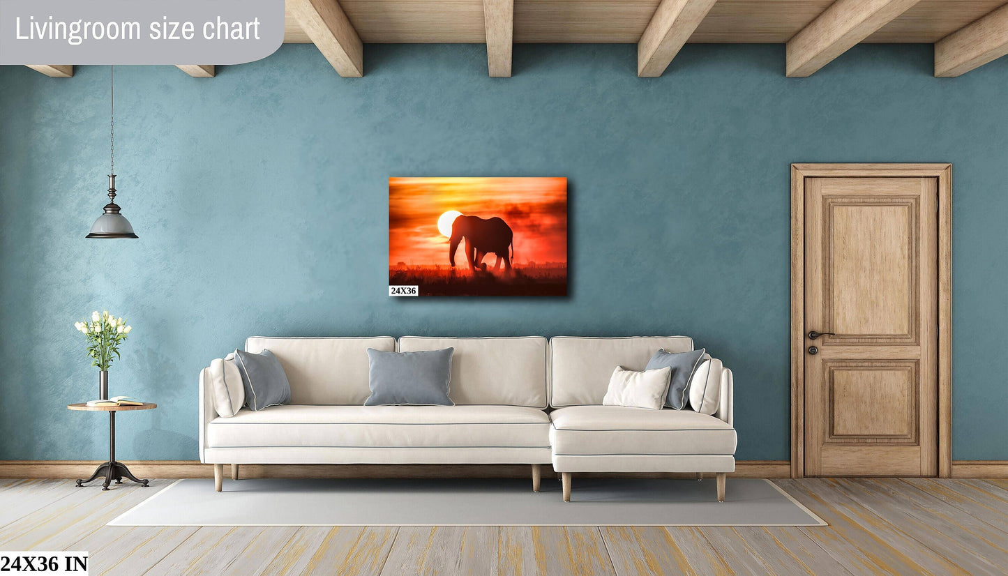 African Elephant at Sunset Wildlife Photography, Canvas Wall Art, Animal Poster, Nature Wall Art, Fine Art Photography, home. office decor