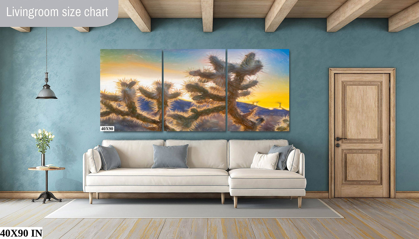 Joshua Tree Fine Art Photography | Desert Sunset. Iconic Cholla Cactus Landscape Poster | National Park Nature Canvas Wall Art