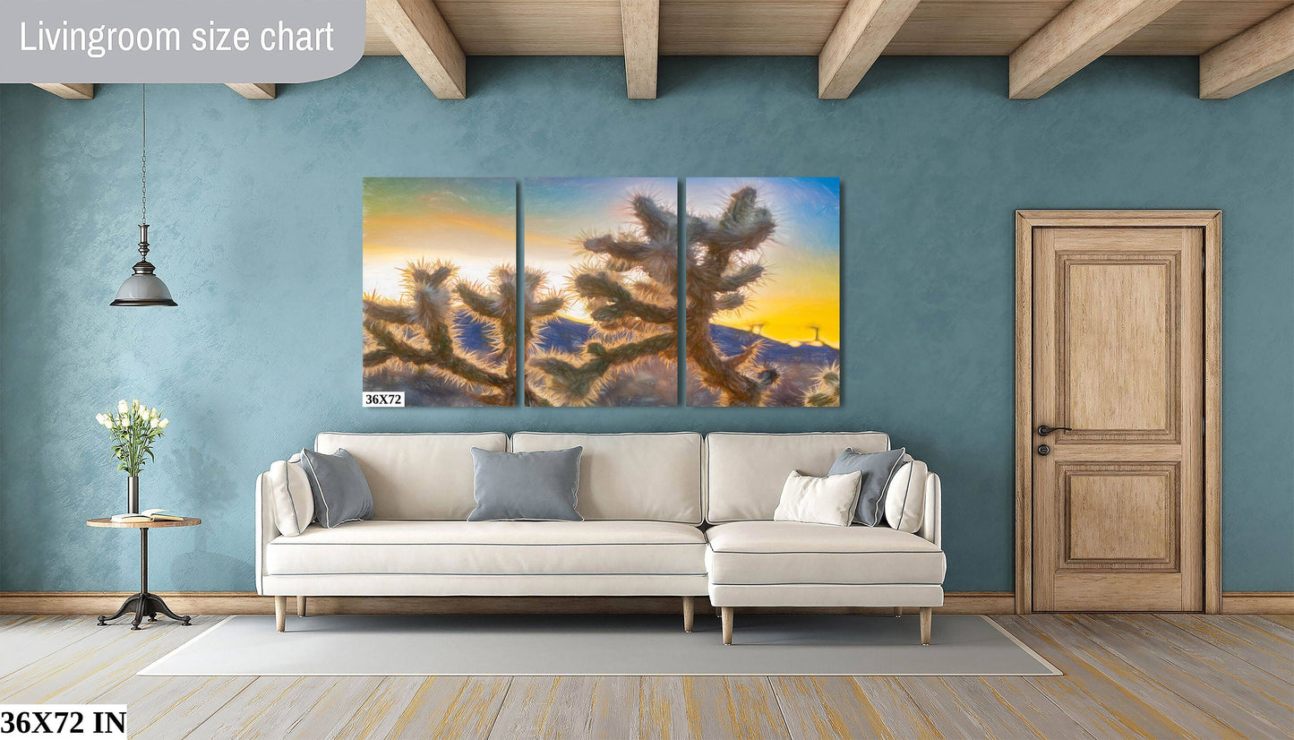 Joshua Tree Fine Art Photography | Desert Sunset. Iconic Cholla Cactus Landscape Poster | National Park Nature Canvas Wall Art